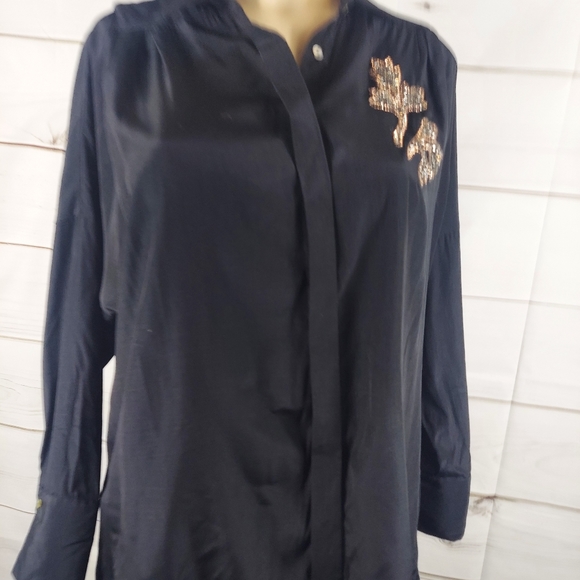 Zara Basic black satin button down shirt, small - Picture 6 of 8